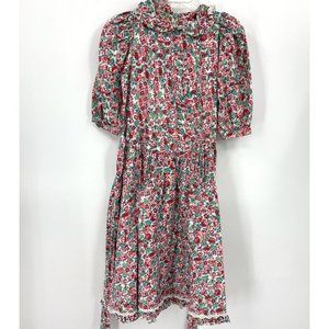 Mousefeathers Pink Floral Dress Prairie Country Cottage Core 1980s Girls 14